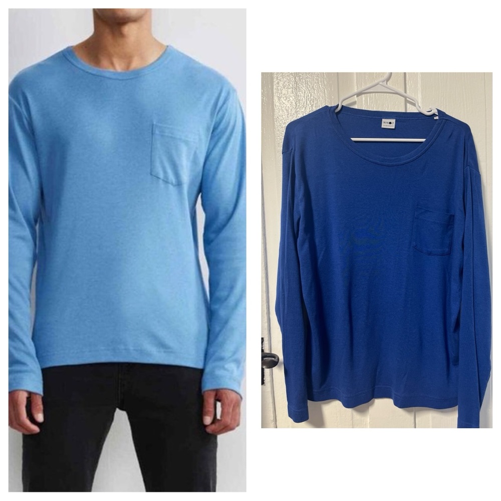 NNO7 No Nationality Arnold long sleeve blue pocket tshirt size large
